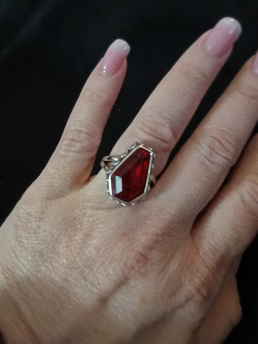 Red Gemstone Silver Cocktail Ring - Women's Fashion Jewelry